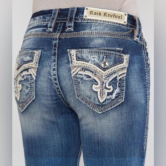 Rock Revival Blue Straight Leg Jeans - Picture 3 of 9